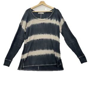 Free People We The Free Sunset Tee Womens S Gray Striped LS Ribbed Grunge Beach
